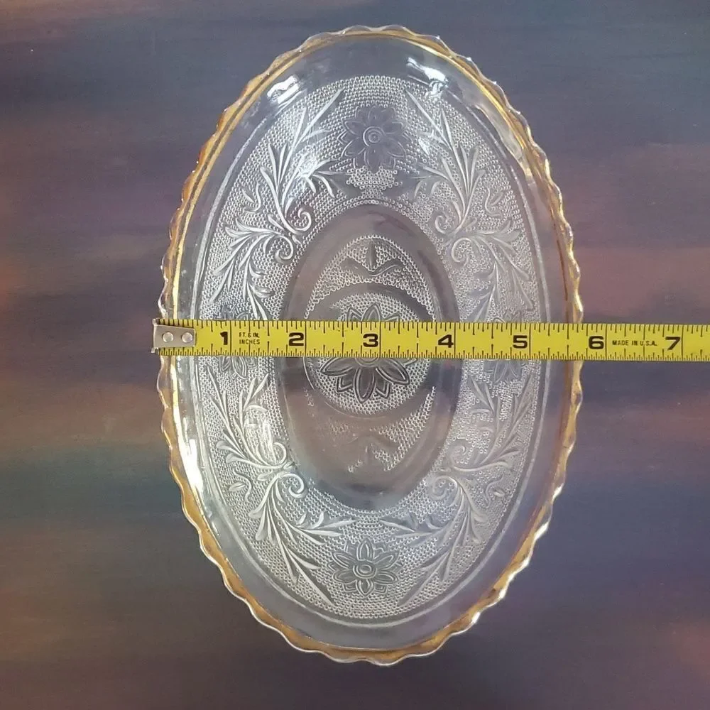 Vintage Indiana Glass Crystal Sandwich Bowl Oval 8.5